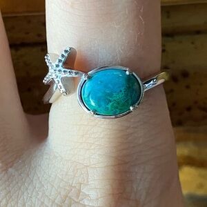 Natural Chrysocolla Sterling Silver Starfish Ring Size 9